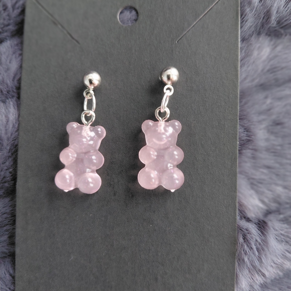 Resin Pink Gummy Bear Earrings
